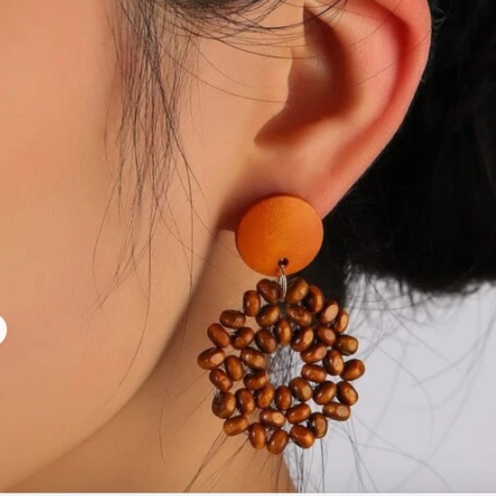 Brown Beaded Dangle Earrings